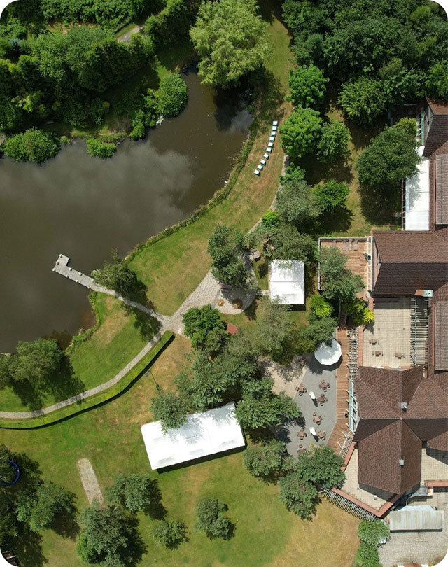 Homes infront of pond